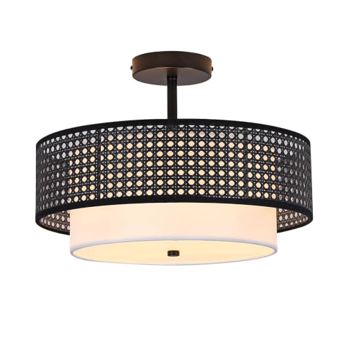 16" Black Rattan Ceiling Light