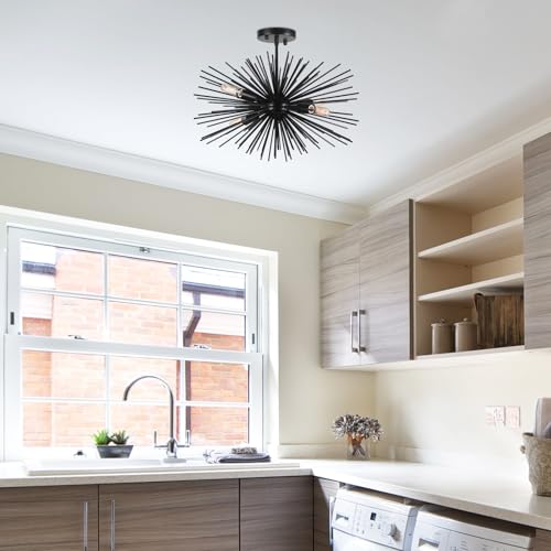 20in 4 Lights Black Sputnik Ceiling Light Fixtures Over Table