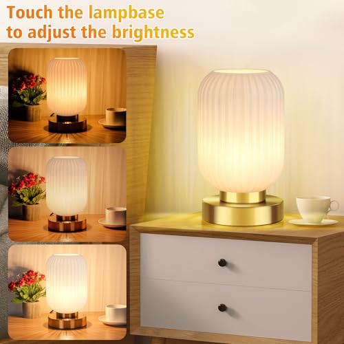 Mid Century Modern Table Lamp with Milk White Ribbed Glass Shade