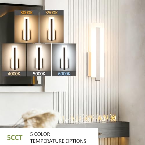 Hardwired Brushed Nickel Dimmable Modern LED Wall Sconce 3000K 3500K 4000K 5000K 6000K Indoor Wall Lights Up and Down Wall Mount Light for Living Room Bedroom Hallway Corridor