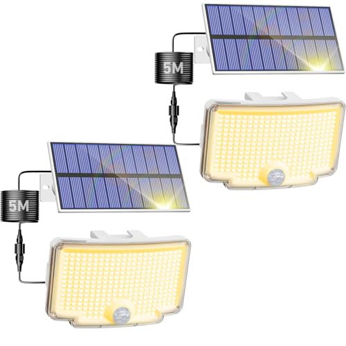 318 LED Solar Motion Lights Outdoor Waterproof with 16.4 FT Cable (2 Count)