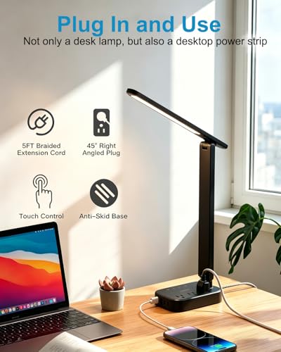 LED Desk Lamp Power Strip with 4 USB 3 Outlets