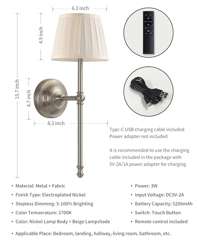 Nickel Cordless Wall Sconces Set of 2 (2 Count)