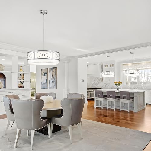 19.7" Modern Brushed Nickel Drum Chandelier Round Dining Room Light Fixture