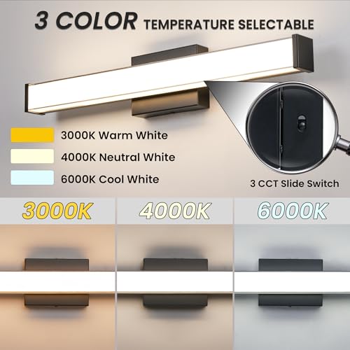 Modern LED Bathroom Vanity Light 24 inch 18W Dimmable 3CCT Bathroom Light Fixture Over Mirror Rectangle Bath Vanity Light Bar with Double Layer Acrylic Shade (24 inch(es))