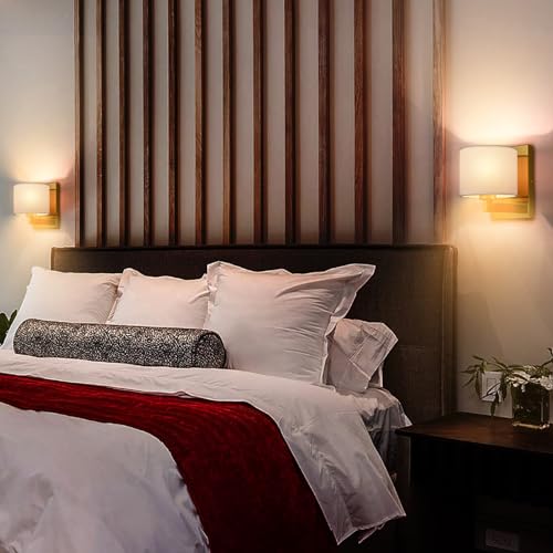 Modern Gold Wall Sconces Set of 2 with Linen Drum Shade (2 Count)