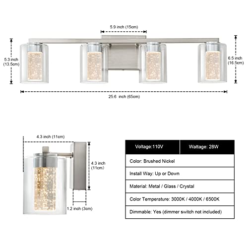 4 Light Brushed Nickel Vanity Light with 3 Color Modes