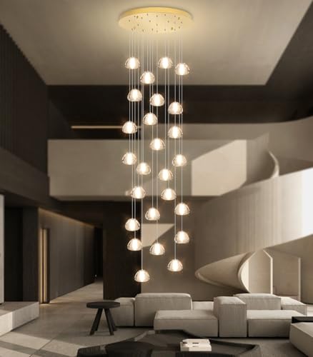25 Lights Modern Chandeliers for High Ceiling Large Crystal Chandeliers LED Long Handing Light Fixture for Hallway Foyer Staircase 3000K (25 Count)