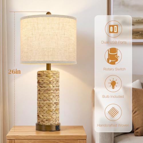 Rattan Table Lamps Set of 2