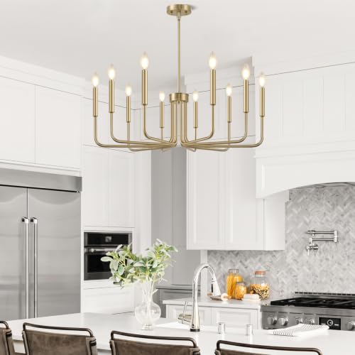 Brass 10 Light Farmhouse Chandelier for Dining Room Lighting Fixtures Hanging