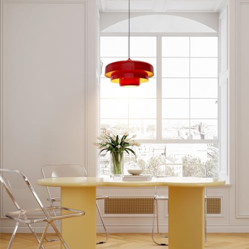 13.8" Red Pendant Light Industrial Dining Table Ceiling Light