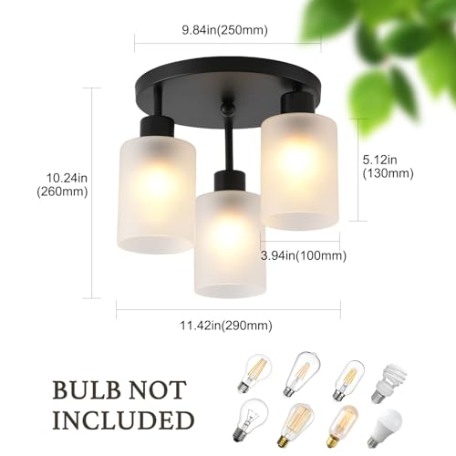 3 Light Industrial Farmhouse Black Matte Light Fixtures Ceiling Mount (3 Count)
