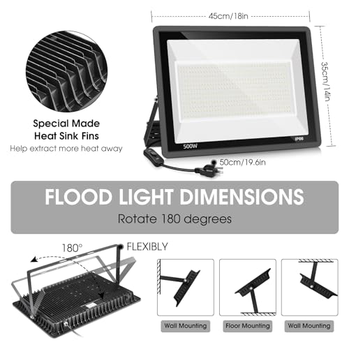 2 Pack 500W LED Flood Light Outdoor (2 Count)