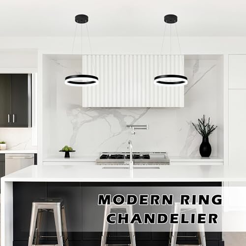 12" Black Led Ring Chandelier Ring Modern Led Chandelier 3 Pack Modern Pendant Lights Led Pendant Lights Adjustable Height Light Contemporary Light Fixture for Kitchen Island Dining Room