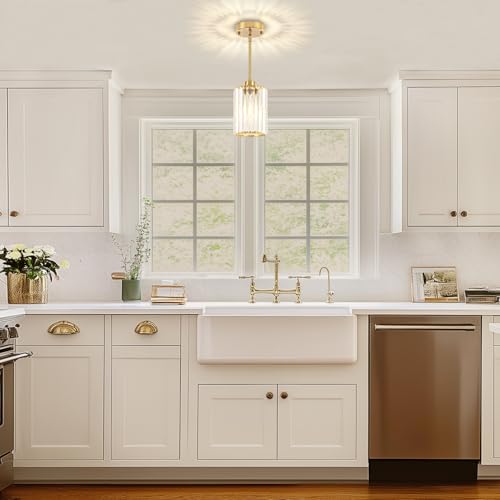 Brushed Brass Pendant Light Fixtures Over Island Modern Kitchen Lighting (2 Count)