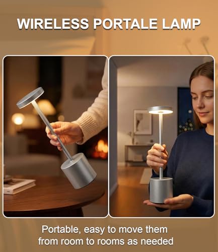 Silver Cordless Table Lamp Rechargeable (2 Count)