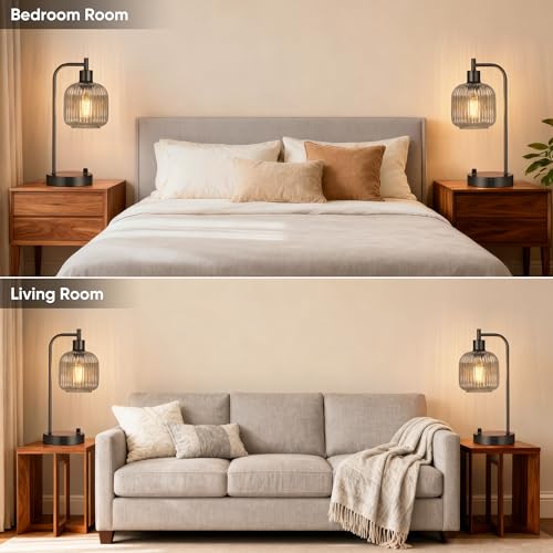 Grey Glass Table Lamps Set of 2