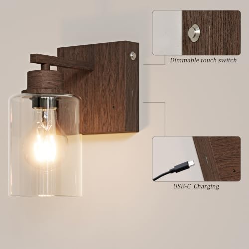 Walnut Battery Operated Wall Sconce Set of Two with Remote Control (2 Count)