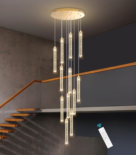 12 Lights Chandelier LED Dimmable Chandeliers for Entryway Flush Mount Ceiling Pendant Light Fixture Crystal Chandeliers for Living Room Gold Finished Lighting Modern High Ceiling Chandelier