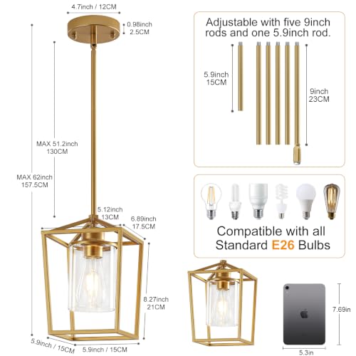 2 Pack Gold Pendant Lights Kitchen Island (2 Count)