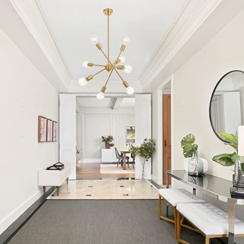 8 Lights Modern Sputnik Chandelier Lighting with Adjustable Arms Mid Century Pendant Light Vintage Industrial Farmhouse Ceiling Light Fixture Brushed Brass by BONLICHT