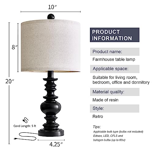 20" Table Lamp Set of 2 for Bedroom Living Room Vintage Rustic Traditional Nightstand Bedside Lamps（Suitable for Decorating Small Areas） (2 Count)