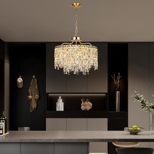 Modern 18" 6 Lights Modern Gold Crystal Chandeliers for Dining Room