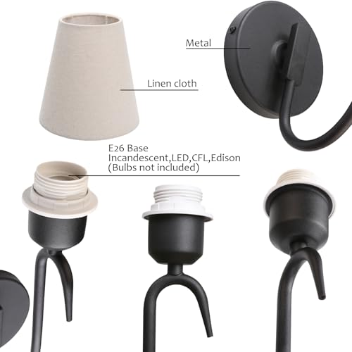 Swan Neck Wall Sconces Fixtures with Linen Fabric Shade Set of 2 (2 Count)