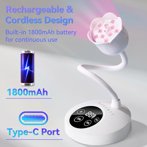 UV Nail Lamp for Gel Nails Polish Cordless Gooseneck 10s Flash Cure