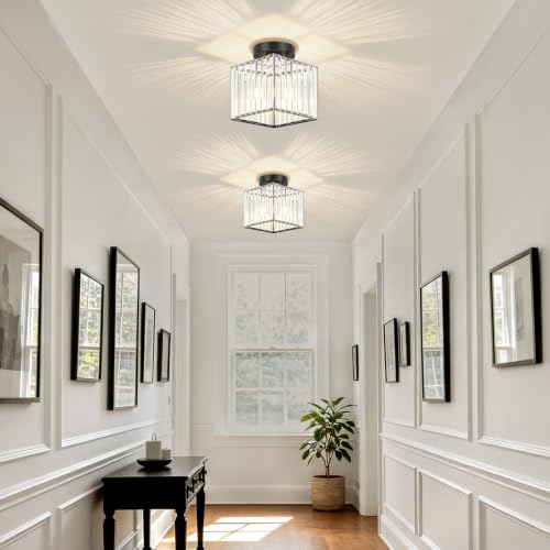 Modern Black Ceiling Light Fixture Crystal Hallway Entryway Light Fixtures