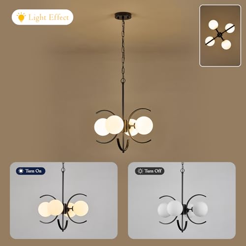 Black Sputnik Chandelier with Milk Glass Globe 4 Lights L16.5 Inch