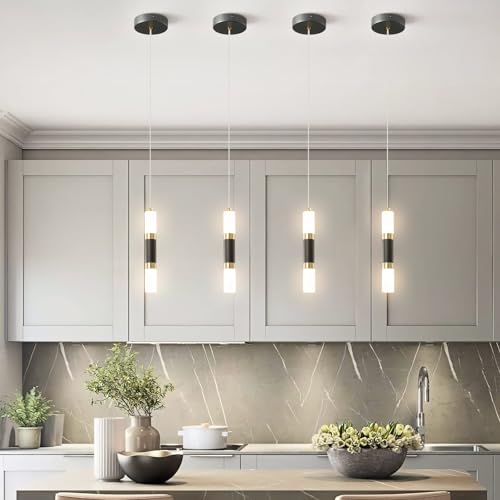 Modern Kitchen Island Light Fixture Dimmable LED Black Mini Pendant Light Bedroom Bedside Table Black Gold Small Pendant Lighting (2 Count)