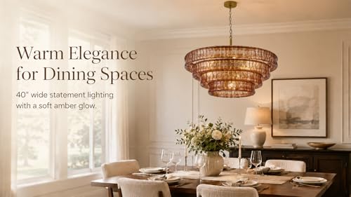 40 Inch Modern Round Amber Crystal Glass Chandelier