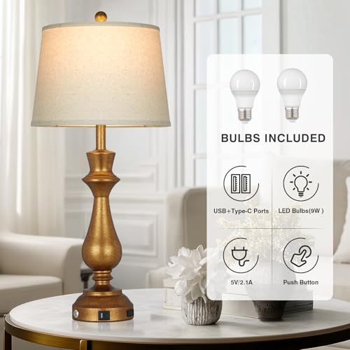 Retro Gold Table Lamps Set of 2 for Living Room (2 Count)