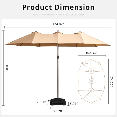 15ft Large Patio Umbrellas with Base & Solar Lights