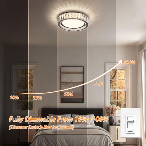 15 Inch LED Dimmable Crystal Flush Mount Ceiling Light Fixture