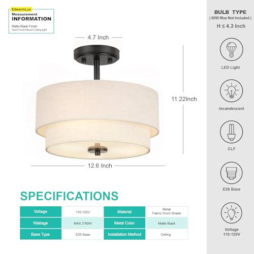 3 Light Semi Flush Mount Ceiling Light Fixture