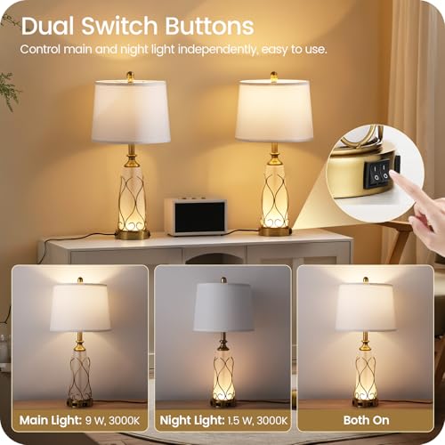 25.6" Glass Gold Table Lamps Set of 2 (2 Count)