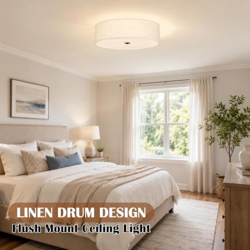20" Modern Fabric Ceiling Light Black Classic Drum Light Fixture 5