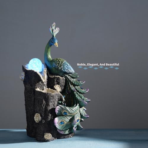 Tabletop Peacock Waterfall Fountain