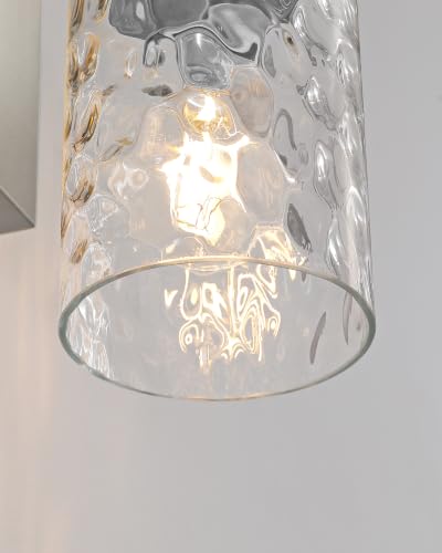 Hammered Glass Wireless Battery Operated Wall Sconces Set of Two Nickel