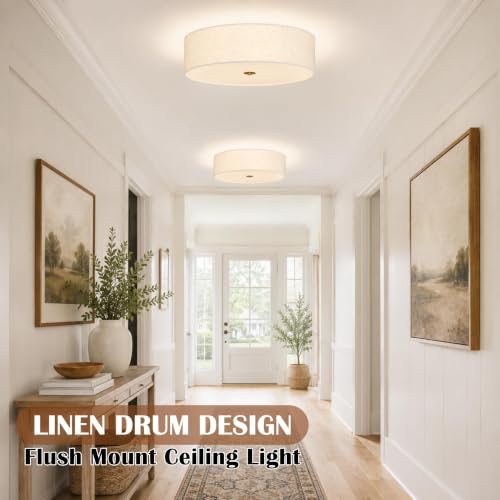 20" Modern Fabric Ceiling Light Gold Classic Drum Light Fixture 5