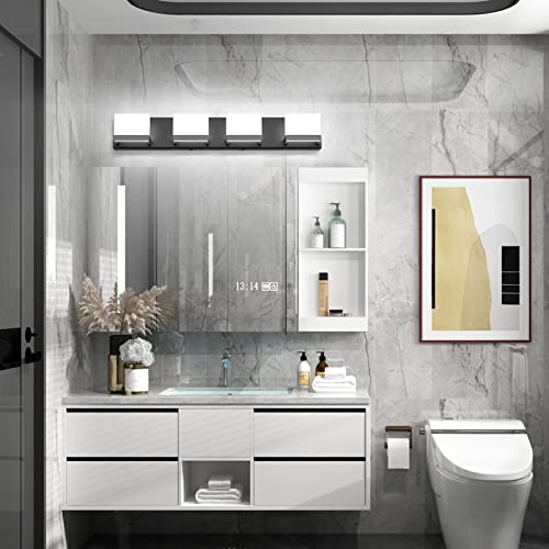 Dimmable Black LED Vanity Light for Bathroom Up and Down 4 Lights Black Modern Bathroom Wall Light Fixtures Over Mirror
