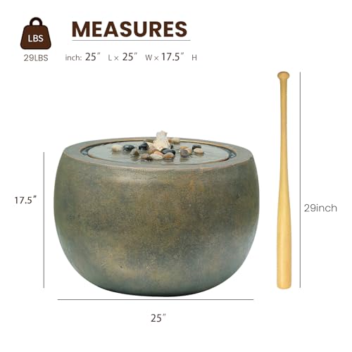 Garden Water Fountain Outdoor Large Round Bubbler Water Feature Indoor with Lights & Pump for Patio Pool Pond Yard Home Decor Gold