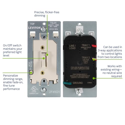 Toggle Slide LED Advanced Dimmer Switch for 150W Dimmable LED