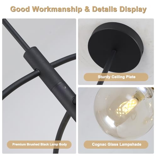 5 Light Modern Brass Chandelier Fixture Globe Glass Shade Pendant Light Black Kitchen Large Chandelier for Dining Room Kitchen Bedroom