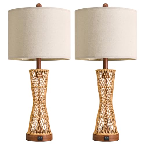 27" Table Lamps Set of 2 with Rattan & Dual Lights (2 Count)
