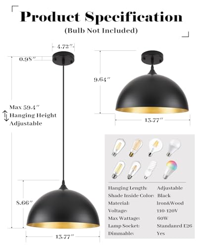 Black Pendant Lights Kitchen Island 2 Pack (2 Count)