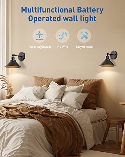 Black Vintage Wireless Battery Operated Wall Sconces (2 Count)