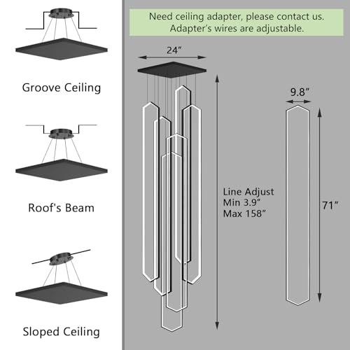6 Rings Large Chandelier for Staircase Modern High Ceiling Chandelier LED Dimmable Chandeliers for Foyer Staircase Enterway Living Room Villa Black (6 Count)
